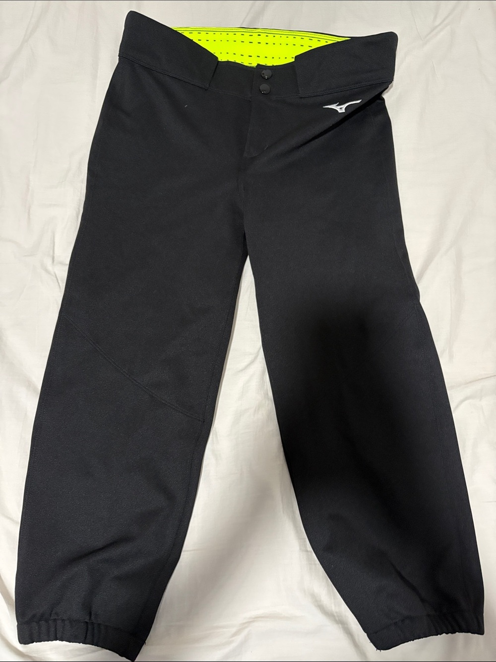 Youth XL Mizuno Softball Pants with Neon Yellow Lining